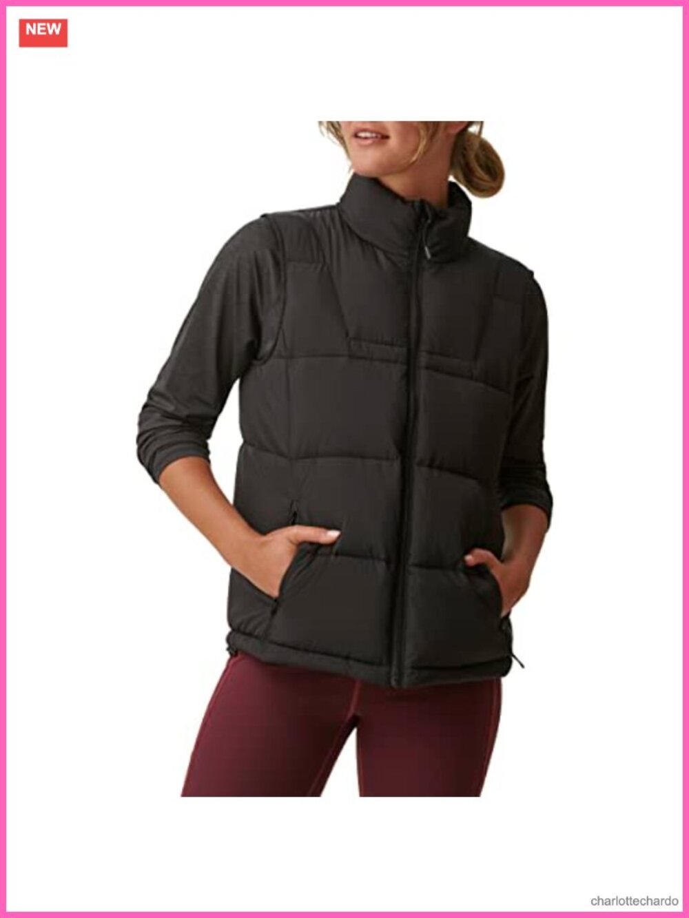 Quilted Puffer Vest Zip Front Stand Collar Sleeveless Outdoor